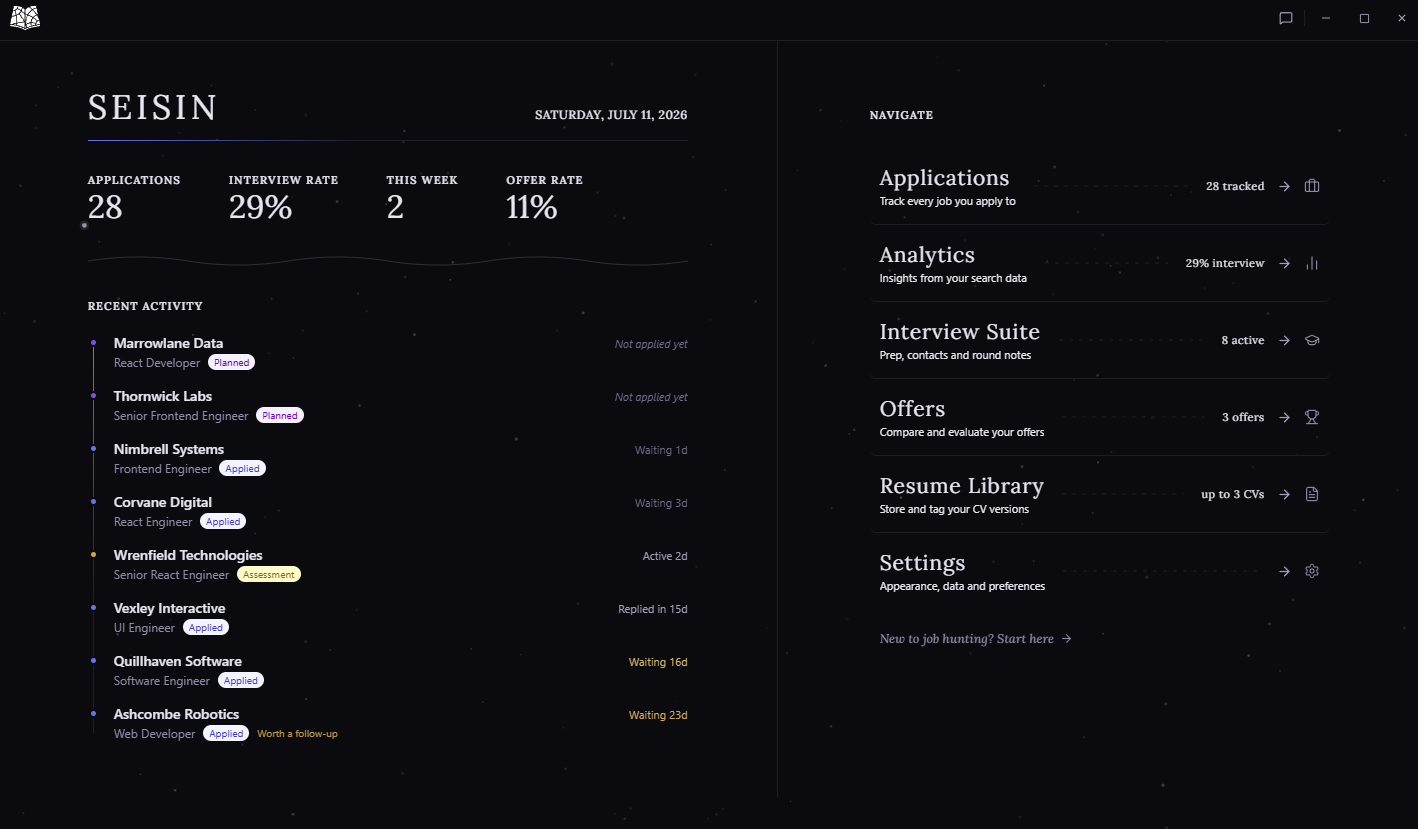 Seisin home dashboard: this week's insights and an at-a-glance overview of your search